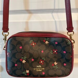Coach Red Trim Signature Cherry & Heart Crossbody Bag